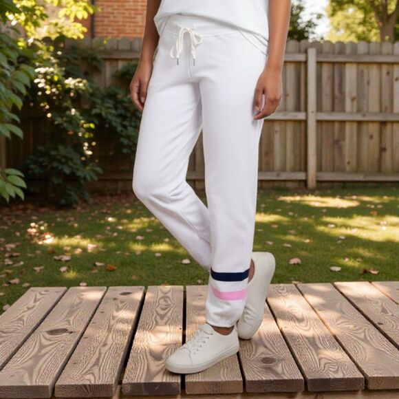 Sundry Pants - Sundry Women's Soft Girl Preppy White and Navy Joggers / Sweatpants